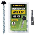 LIONMAX Metal Roofing Screws #10 × 3 Inch, 300-PCS, Black Painted Hex Head Sheet Metal Roof Screws, Rubber Washer, Sharp Point, Metal to Wood Siding Screw, Hex Socket Included