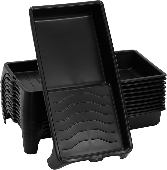 Juvale 4-Inch Paint Tray Pan - 12-Pack Black Spill-Resistant & Mini Paint Trays - Dual Wells for Rollers & Roller Pan - Multi-Use for Home Improvement & Project Supplies - 11 x 5.5 x 1.5 in
