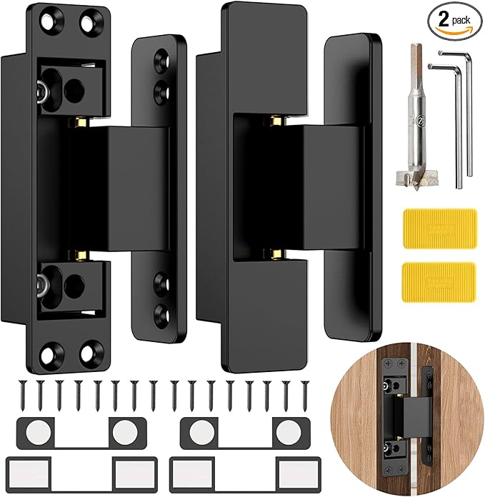 4.5" Hidden Door Hinge/Concealed Hinges,Invisible Hinges,Invisible Door Silent Door Hinge 110 Degree Swing Hinge 2-Way Adjustable Butt Hinge 4.5 x 2 x 1 (2, Black)