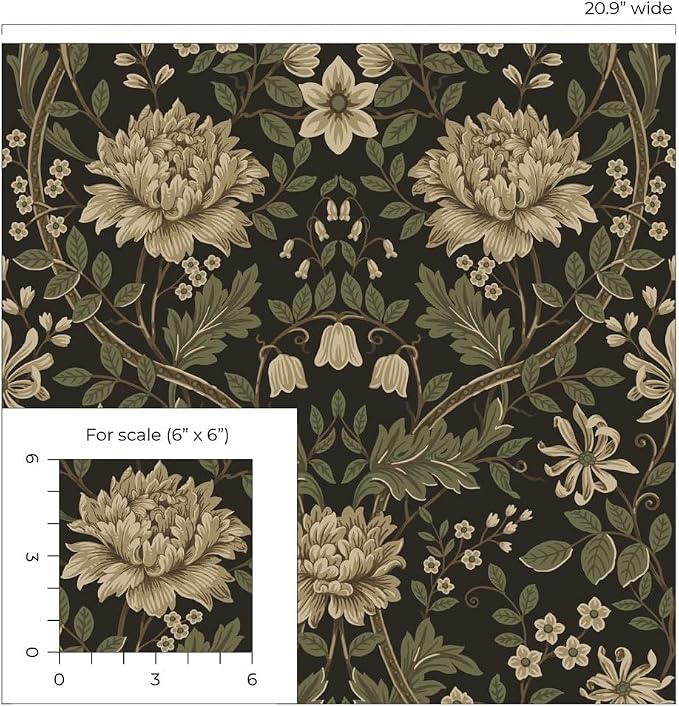 NextWall Honeysuckle Trail Floral Vintage Peel and Stick Wallpaper (Brown & Sage)
