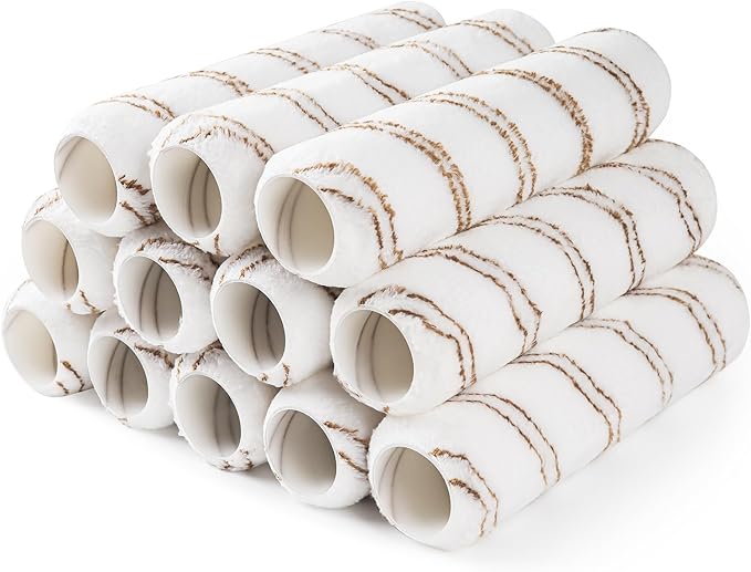 Mister Rui 9 Inch Paint Roller Covers, 12 Pack Bulk Saver for Whole House Painting, 3/8 Inch Nap Professional Roller Sleeves