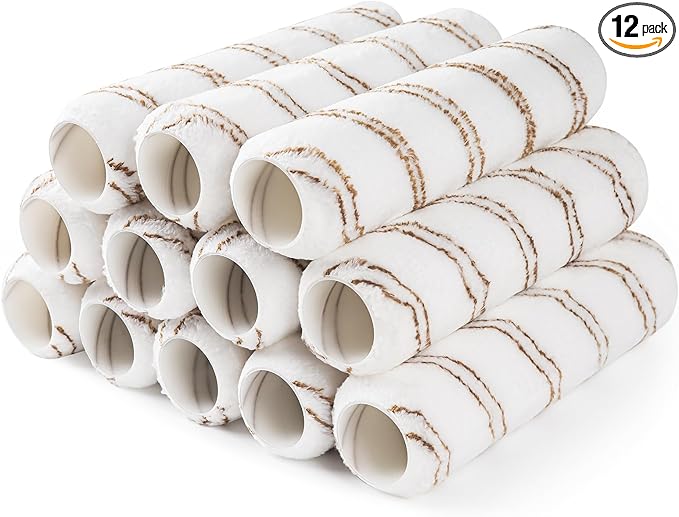 Mister Rui 9 Inch Paint Roller Covers, 12 Pack Bulk Saver for Whole House Painting, 3/8 Inch Nap Professional Roller Sleeves