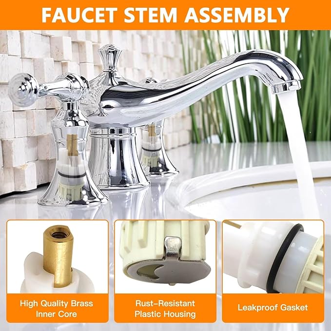 RP25513 Faucet Stem Assembly Kit - 2x Faucet Stem Repair for Delta Two Handle Bathroom, Kitchen, Sink, and Bathtub Faucets - Fix Leaks with Lasting Stem, Spring & Seat for Hot and Cold Water