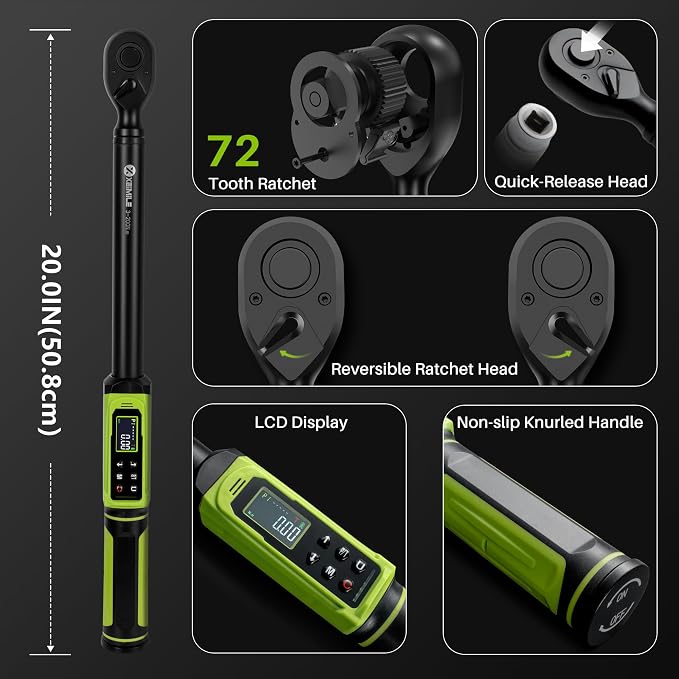 Digital Torque Wrench 1/2" Drive-2.2-147.5Ft.Lb for Car Motorcycle | Electronic Torque Wrench(3-200N.m) ,Vibration Buzzer LED Indicator,±2% Accuracy Five Units for Bike Auto Truck Repair DIY