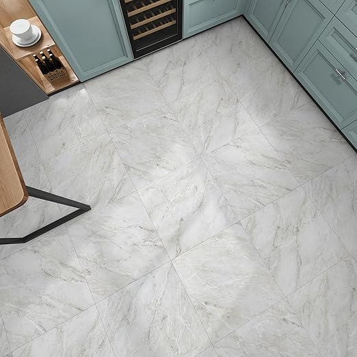WESTICK Beige Marble Floor Tiles Peel and Stick Waterproof Bathroom Floor Tile Stickers Thick Adhesive Vinyl Flooring Decorative Removable Kitchen Peel Stick Flooring Tile for Bedroom 5 PCS 12" x 12"