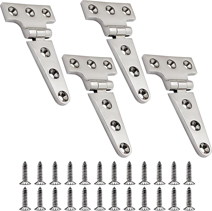 316 Stainless Steel T Hinges Marine Grade 4'' x 2" Heavy Duty Boat Hatch Hinge (100 mm X 54 mm) 4 Pack Casting Cabinet Hardware Door Hinge with Screws