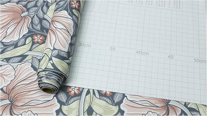 HAOKHOME Vintage Floral Wallpaper Peel and Stick Botanical Grey/Terracotta Wall Murals Home Kitchen Bedroom Decor by William Morris 17.3in x 9.8ft