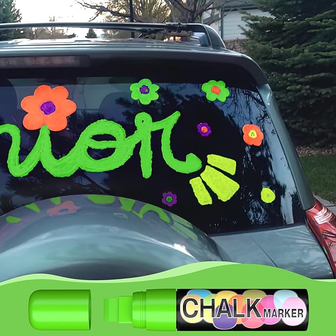 Versatile Jumbo Chalk Markers: 8 Vibrant Car Window Paint Markers Washable for Auto, 15mm Bold Tip for Blackboards, Bistro Menus, Chalkboards, Mirrors, and Glass. Perfect for Teachers and Businesses