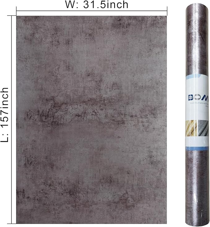 BOMENG Purple Peel & Stick Wallpaper - Metallic Concrete Wall Covering - Silver Rusty Industrial Cement - Self-Adhesive - 31.5"x157.5"