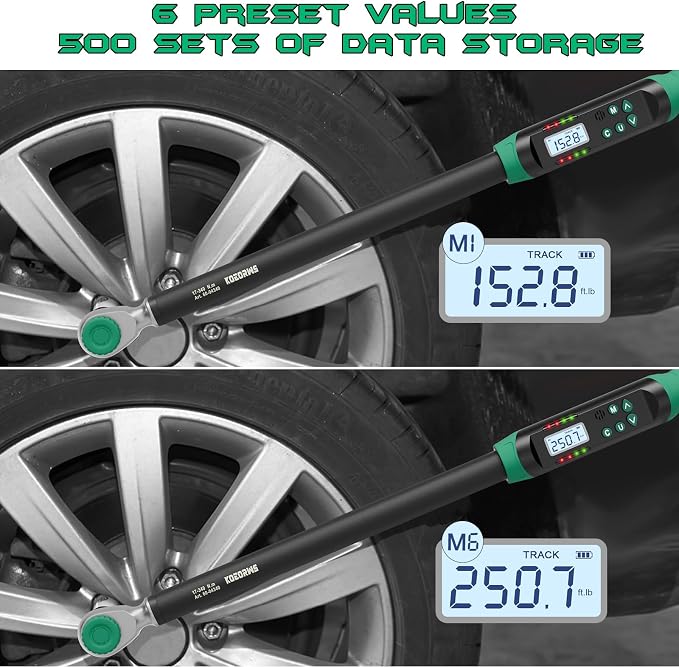 1/2 Inch Drive Digital Torque Wrench, 12.53-250.7Ft.lb/17-340N.m, Long Electronic Torque Wrench with Preset Value, Buzzer & LED Indicator, 2% Accuracy for Bike, Motorcycles, Car