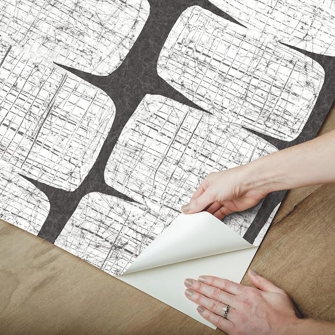 RoomMates RMK12348PL Mid-Century Beads Peel and Stick Wallpaper, Black, White