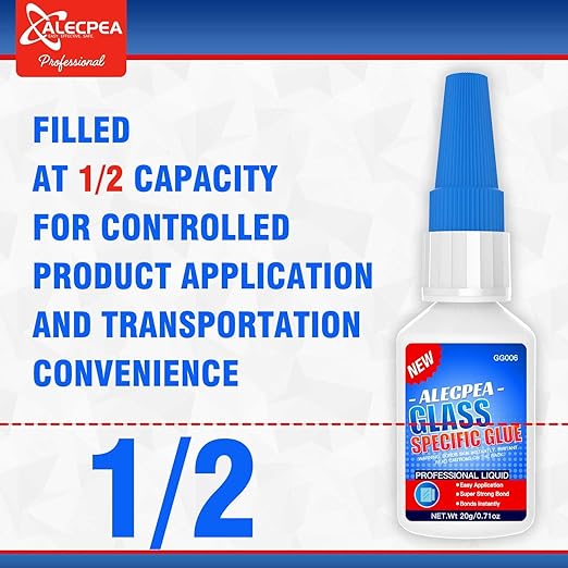 ALECPEA 20g Glass Glue - Crystal Clear Invisible Adhesive for Glass Repair, Jewelry & Art - Waterproof & Heat-Resistant Bond for Mirrors, Crystals & Glassware - Quick 15s Set with 3 Precision Tips