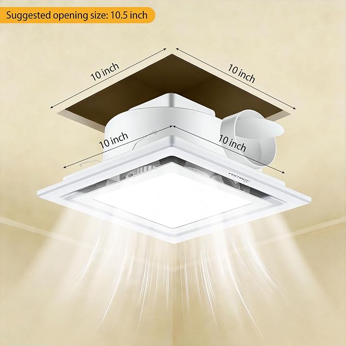 Bathroom Exhaust Fan with Light 12" Ultra Quiet 1.0 Sones,1200LM, 5CCT, Exhaust Fan Mounting Opening 10"x10" in 140CFM Bathroom Fan with Light Ceiling Mount for Home, Bath, Office