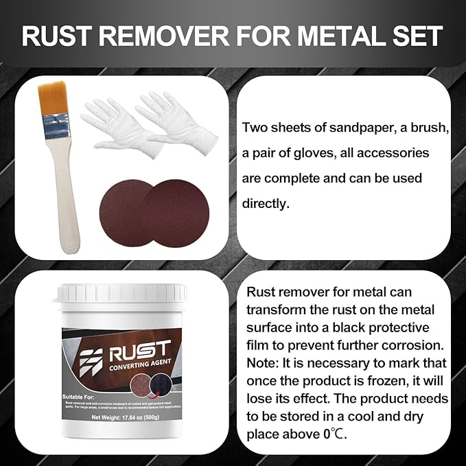 Rust Converter for Metal 500g, Prevent Rusting and Corrosion Rust Inhibitor for Metal with Brush, Maximum Rust Protection, Suitable for Automobiles, Metals, and Cast Iron