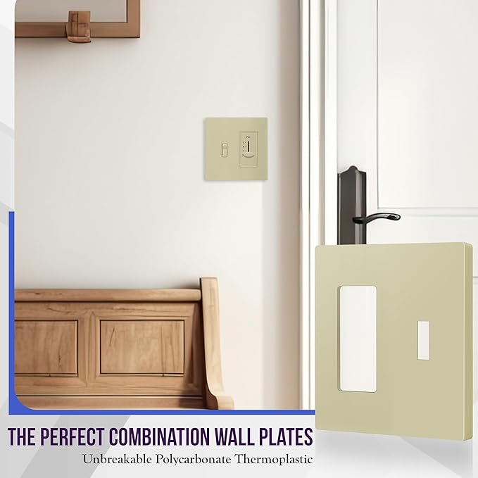 ENERLITES Combination Toggle Light Switch/Decorator Light Switch Plate, Double Switch Wall Plate, Standard Size 2-Gang 4.68" x 4.73", Polycarbonate Thermoplastic, Gloss Finish, SI881131-I, Ivory