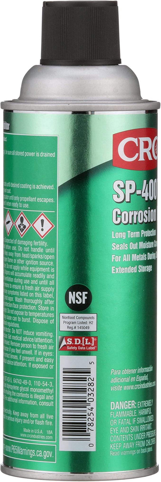 CRC Sp-400 Corrosion Inhibitor, 10 Wt Oz, Seals Out Moisture Completely For All Bare Metals, Long-Term Indoor/Outdoor Protection, NSF H2 Registered, Aerosol Spray