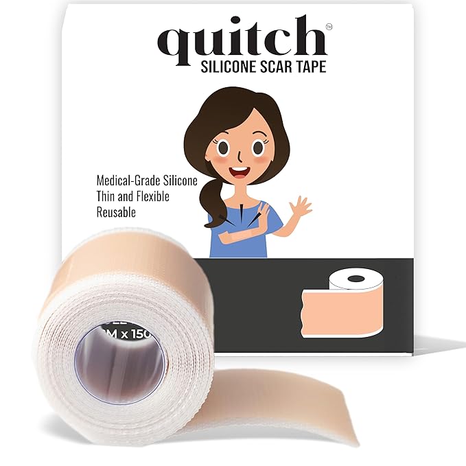 Quitch Silicone Scar Sheets for Surgical Scars, Silicone Scar Tape, C Section Recovery Must Haves, Tummy Tuck Recovery Must Haves, Postpartum Essentials Scar Treatment (Nude) 4x150cm