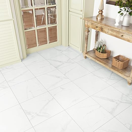 WESTICK Marble Peel and Stick Floor Tiles for Bathroom Self Adhesive Floor Tiles Peel and Stick Waterproof Vinyl Flooring for Bedroom Kitchen Living Room Camper Marble White 20 PCS 12" x 12"