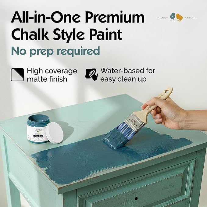 Chalky Chicks 32 Fl Oz Matte Twilight (Teal Blue) Chalk Paint for Furniture Without Sanding - No Prep Furniture Paint No Sanding All in One for Crafts, Wood, Walls, Cabinet, Metal, Dresser, Farmhouse