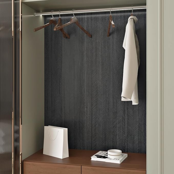 WESTICK Black Wood Countertop Contact Paper Self Adhesive Kitchen Wood Contact Paper for Countertops Waterproof Wooden Wallpaper Peel and Stick Wooded Vinyl Wrap for Cabinet Furniture Table 15.8"x196"