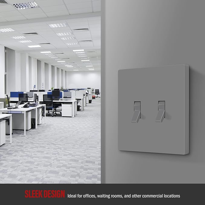 ENERLITES Screwless Double Toggle Switch Wall Plate, Child Safe Dual Light Switch Cover, Standard Size 2-Gang 4.68" x 4.73", Unbreakable Polycarbonate Thermoplastic, UL Listed, SI8812-GY, Glossy, Gray