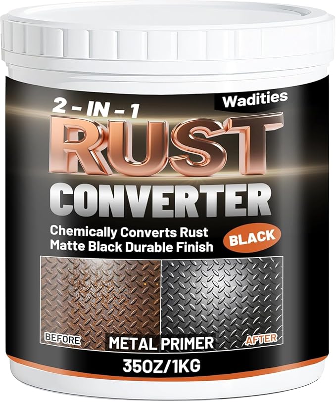 2-in-1 Rust Converter & Metal Primer, 35oz Matte Black Rust Inhibitor Paint for Metal, Ultra Automotive Rust Reformer & Seal, Heat Resistance Trailer Paint for Chassis, Frame, Marine, Industrial