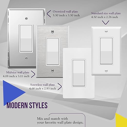 ENERLITES Decorator On/Off Paddle Switch with Wall Plates, Gloss Finish, Single Pole, 3 Wire, Grounding Screw, Residential Grade, 15A 120V/277V, UL Listed, 91150-WWP-20PCS, White (20 Pack)