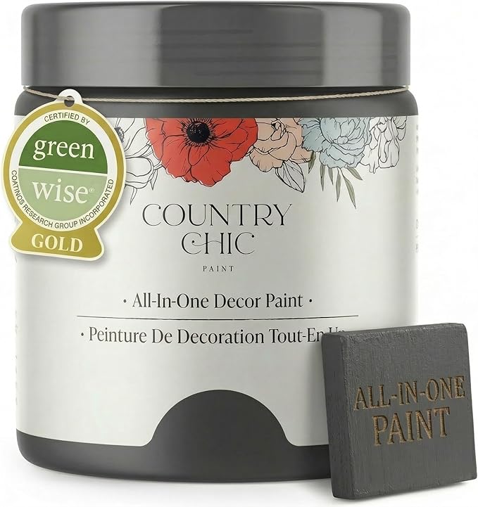 Country Chic All-in-One Chalk Paint for Furniture, Cabinets, Home Decor, Eco-Friendly, Matte Finish, Built-In Primer & Top Coat for Wood, Metal - Liquorice (Black) - 8 oz (237 ml)