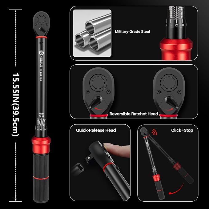 3/8-Inch Drive Click Torque Wrench-10-120 Ft-Lb for Car Motorcycle | Dual-Direction Adjustable Torque Wrench(13.6-162.6Nm), 72T Dual Range Scales, High 3% Precision for Bike,Wheel Machinery DIY