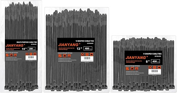 Zip Ties Assorted Size,8+12+14 Inch V-Shaped Toothed Double Sided Toothed,100 LBS Tensile Strength Heavy Duty Cable Wire Ties More Durable Nylon Tie Wraps for Indoor Outdoor（1000 Pack）