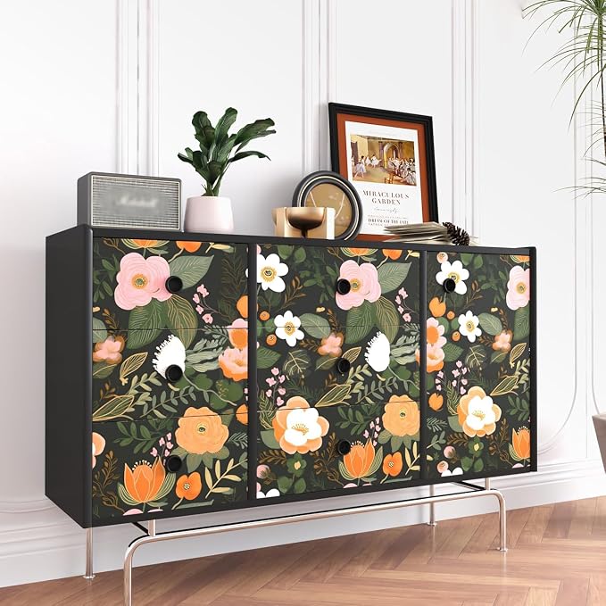 Danodoi Dark Green Vintage Floral Peel and Stick Wallpaper 17.5" x 393" | Waterproof Vinyl Self Adhesive Removable Renter Friendly Floral Contact Paper