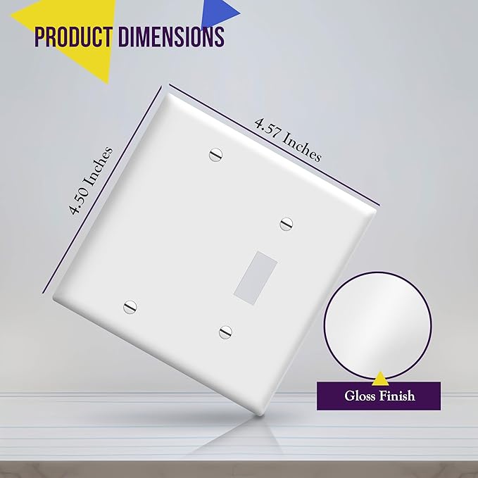 ENERLITES Combination Toggle Switch/Blank Device Wall Plate, Gloss Finish, Standard Size, 2-Gang 4.5" x 4.57” Light Switch Cover, Polycarbonate Thermoplastic, UL Listed, 880111-W, White,10 Pack