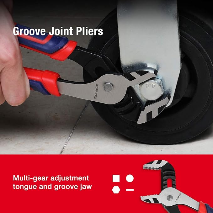 WORKPRO Pliers Set, 5-Piece Premium Cr-V Pliers Kit with Storage Pouch | 6 Inch Slip Joint, Long Nose, Diagonal Cutter, 8 Inch Groove Joint, 7 Inch Linesman, Ergonomic Grip, for Basic Repair