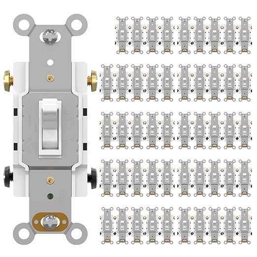 AIDA 4 Way Toggle Light Switch, 15 Amp, 120 Volt, Toggle Framed AC Quiet Switch, in Wall On/Off Switch Replacement, Self-Grounding, Residential and Commercial Grade, UL,Glossy White