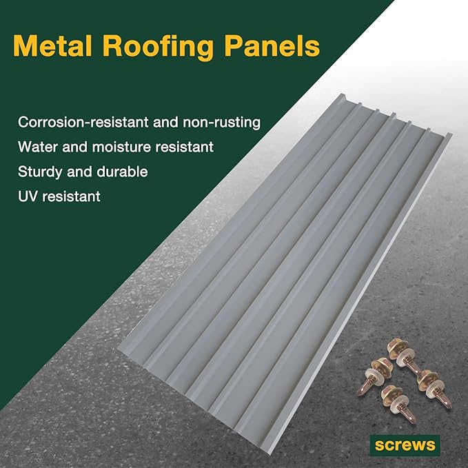 NeatiEase 20 Pcs Metal Roofing Panels, 6.1 Feet Corrugated Galvanized Roofing Panels Metal Siding Panels with Steel Screws for Pergola, Gazebo, Shed, Outdoor Storage, Chicken Coop, Patio,Garages