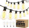 Brightever Outdoor String Lights 200FT Waterproof, Patio String Lights for Outside with 100+4 ST38 Shatterproof LED Filament Bulbs, Dimmable Hanging Lights for Christmas, Party, Cafe (2-Pack 100FT)
