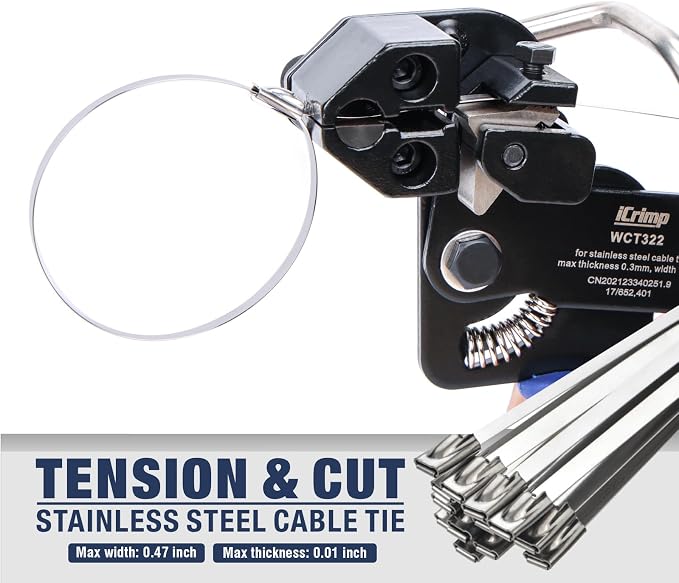 iCrimp Stainless Steel Cable Tie Tool Zip Gun Metal Zip Tensioner | Built-in Cutter, Release Tool included,One-Handed