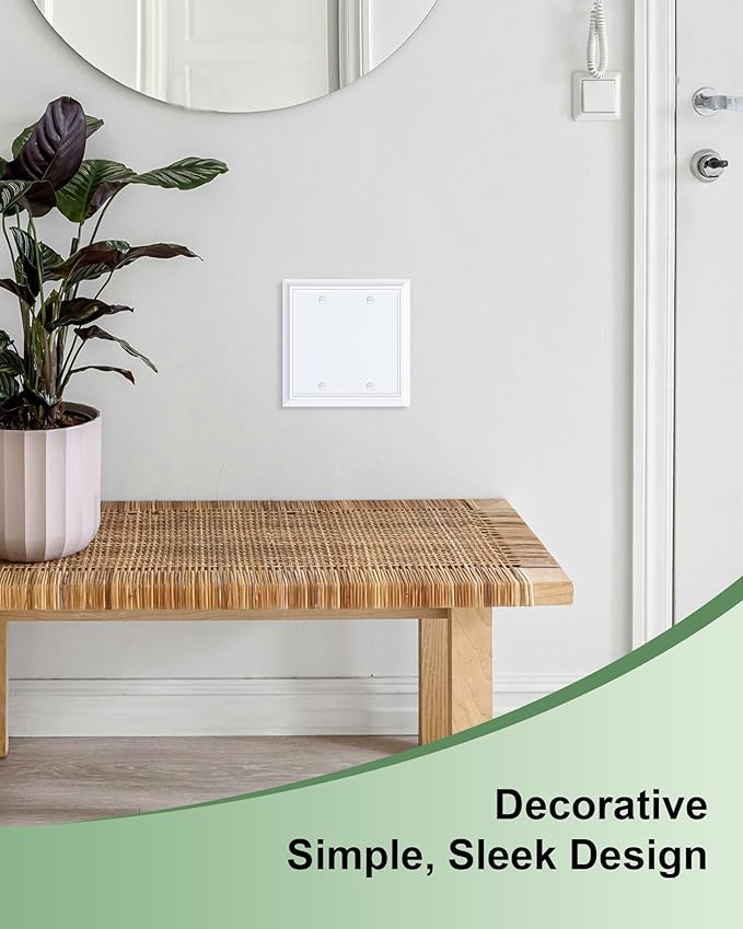 2-Pack Double Blank Wall Plate, Durable Natural Bamboo Fiber Wall Plate Cover,Pure White 1 Gang Wall Plate for Unused Outlets/Switches