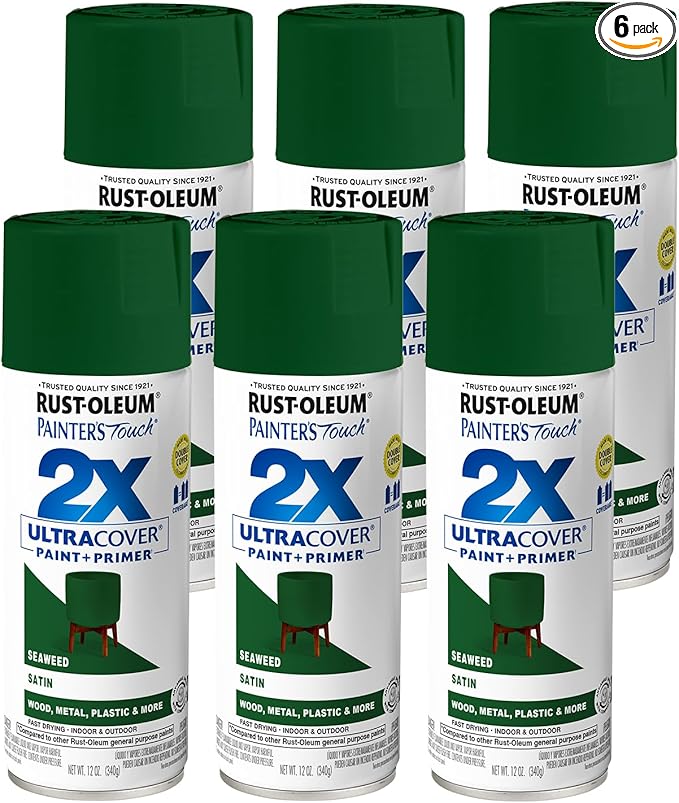 Rust-Oleum 383200-6PK Painter's Touch 2X Ultra Cover Spray Paint, 12 oz, Satin Seaweed, 6 Pack