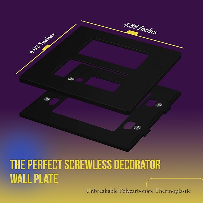 ENERLITES Screwless Decorator Wall Plates Child Safe Outlet Covers, Gloss Finish, Medium Size 2-Gang 4.88" H x 4.92” L, Unbreakable Polycarbonate Thermoplastic, SI8832M-BK, Black