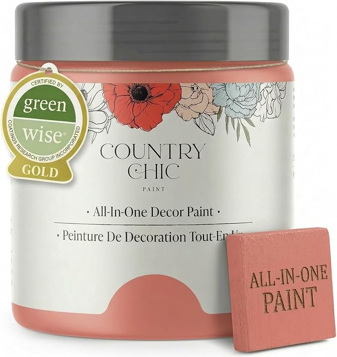 Country Chic All-in-One Chalk Paint for Furniture, Cabinets, Home Decor, Eco-Friendly, Matte Finish, Built-In Primer & Top Coat for Wood, Metal - Sunset Glow (Coral Pink) - 8 oz (237 ml)