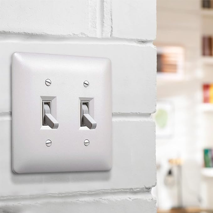 TayMac 4400W Paintable Double Toggle Light Switch Wall Plate Cover, White, 2-Gang