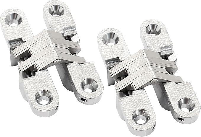 60 mm Hidden Hinge, Stainless Steel 180 Degree Invisible Cross Hinges for Kitchen Cabinet Door, Frameless Concealed Hinge with Screws, 2pcs