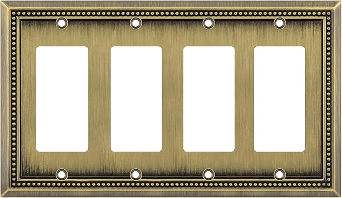 Henne Bery Sunken Pearls Heavy Duty Decorative Wall Plate Switch Plate Outlet Cover (Quad Decorator, Antique Brass)