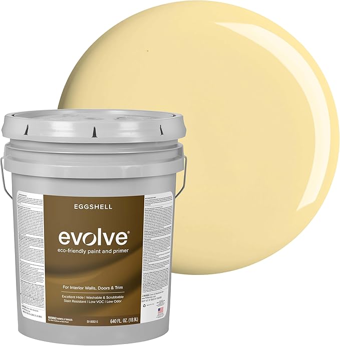 EVOLVE Interior Paint & Primer, Eggshell (Honey Yellow), 5 Gallon – One-Coat Coverage, Excellent Hide, Low VOC, Low Odor, Washable Paint for Walls, Doors & Trim