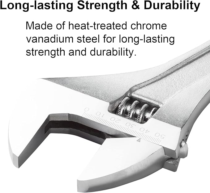Jetech 15-Inch Adjustable Wrench, Professional Heavy Duty, Chrome Vanadium Steel, Shifter Spanner with Inch/Metric Scale, Wide Caliber Opening, Rust-Resistant Finish