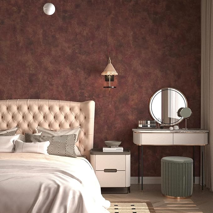 BAYYA Red Wallpaper Stick and Peel Metallic Copper/Gold Contact Paper Industrial Wall Paper 48"x354" Burgundy Wallpaper Thick Rust Vintage Concrete Vinyl Wrap Bedroom Bathroom Hallway Wall Covering