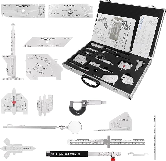 13 Piece Combination Welding Measurement Toolbox Set Stainless Steel Weld Inspection Tool, Welding Weld Inspection Ruler, Corner Weld Gauge