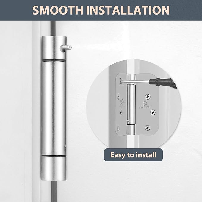 Self Closing Door Hinges 4 inch Satin Nickel Auto Close Hinge Adjustable 4" x 4" Spring Hinges 5/8" Radius Corner Commercial Door Closer Hinge UL Listed, 6 Pieces