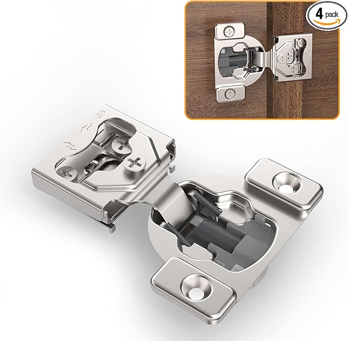 Chibery 4 Pack 7/16" Overlay 4D Concealed Hinges for Face Frame Door, Soft Close On/Off Switch, Self Closing, 105° Open Angle Concealed Stainless Steel Hinges for Framed Cabinet, Satin Nickel
